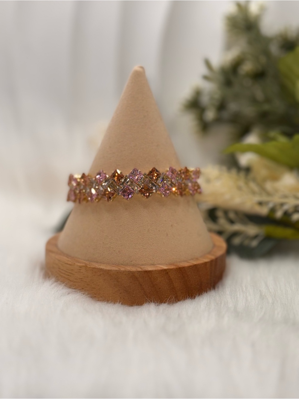 Rose Gold Pink Crystal Tennis Bracelet for Women